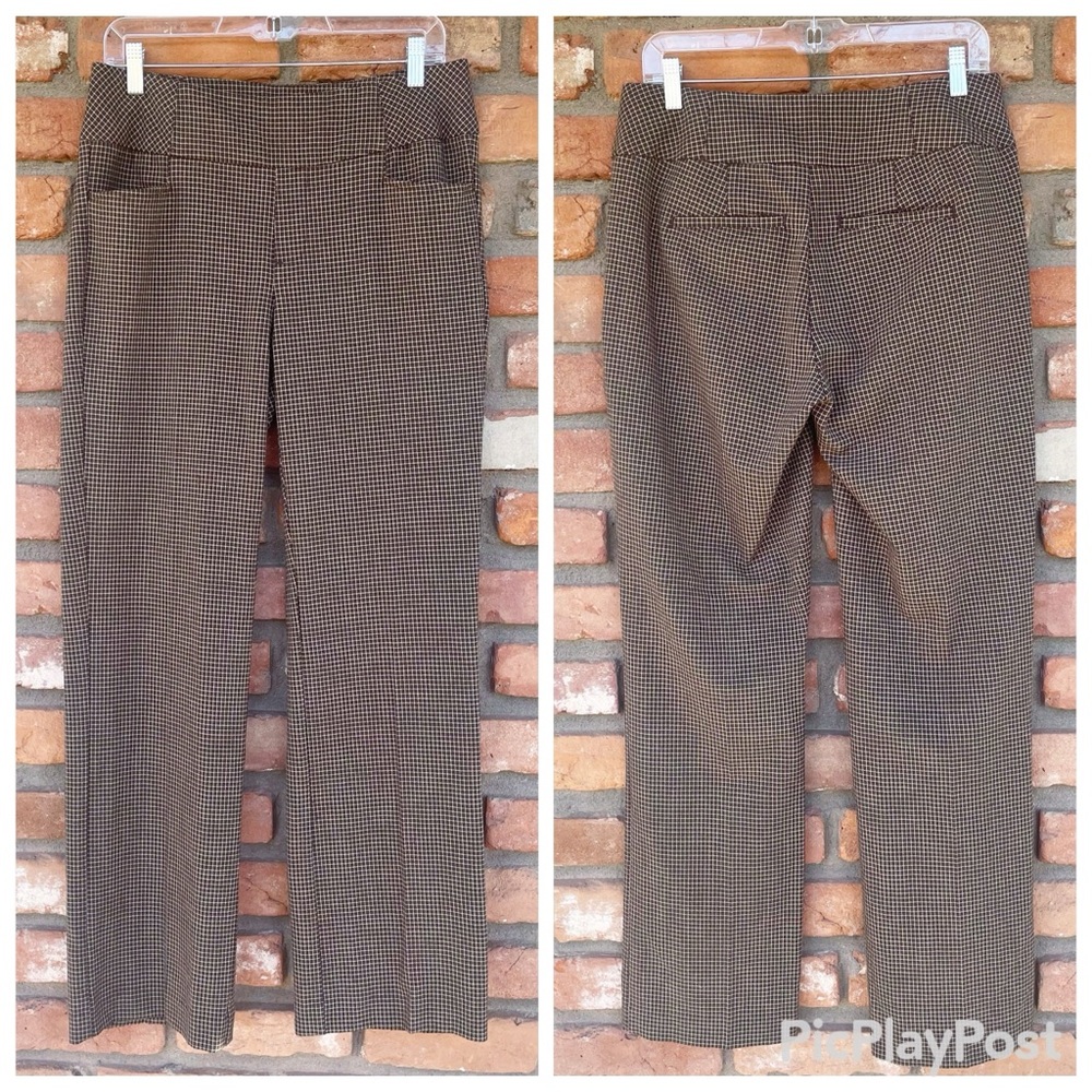 Christopher & Banks Brown Micro-plaid Pull-on Strait Leg Pants Dark Academia - Picture 3 of 10